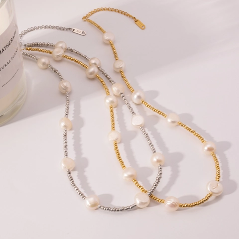 18K Vergoldet Edelstahl Süßwasserperle Zweilagige Halskette Für Damen Minimalistische Schlüsselbein Kette Schmuck Geschenk