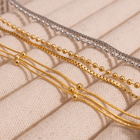 Minimalistisch Edelstahl Mehrschichtig Stapelbar Armband Set Für Damen Gold Vergoldet Schlange Box Kette Perlen Armband Mode Schmuck