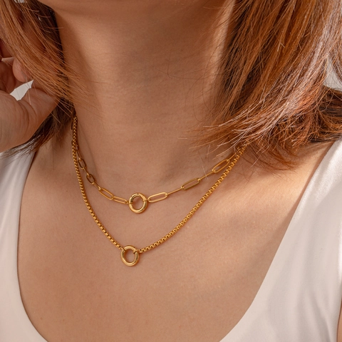 18K Vergoldete Edelstahl Büroklammerkette Halskette Für Damen Geometrischer Offener Kreis Anhänger Minimalistischer Schmuck