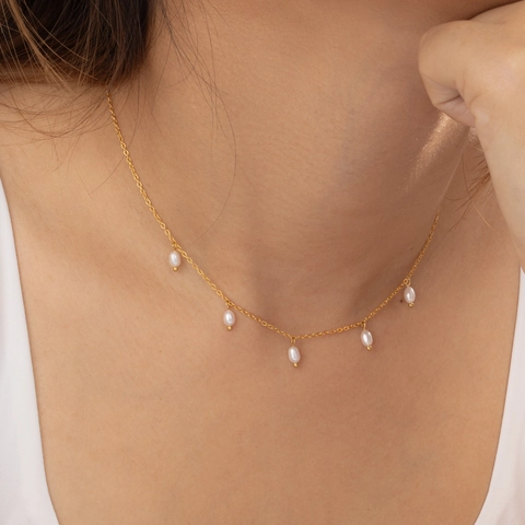 18K Vergoldet Edelstahl Süßwasserperle Y-Form Anhänger Halskette Für Damen Retro Elegante Schmuck Geschenk