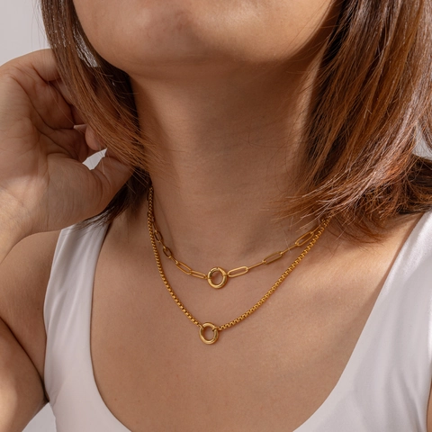 18K Vergoldete Edelstahl Büroklammerkette Halskette Für Damen Geometrischer Offener Kreis Anhänger Minimalistischer Schmuck