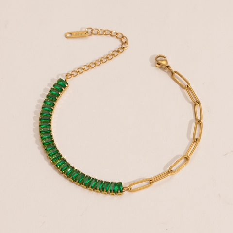 Vintage Edelstahl Baguette Strass Armband 18K Vergoldet Büroklammer Kette Tennis Armband Für Damen Party Schmuck Geschenk