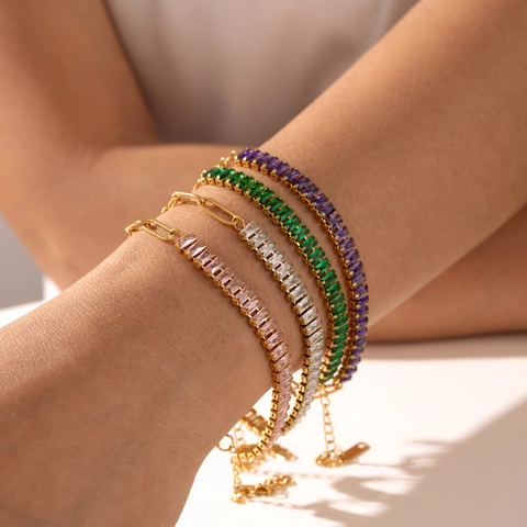 Vintage Edelstahl Baguette Strass Armband 18K Vergoldet Büroklammer Kette Tennis Armband Für Damen Party Schmuck Geschenk
