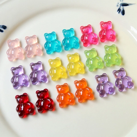 Cute Candy Color Translucent Gummy Bear Charms Resin Patches For DIY Jewelry Making Phone Case Accessories Women Girls Jewelry