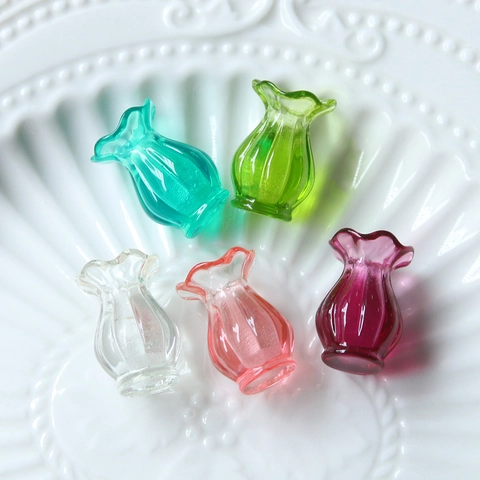 Miniature Resin Flower Vase DIY Accessory For Jewelry Making Retro Ribbed Wavy Edge Vase Shape Miniature Landscape Decor