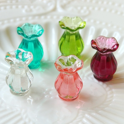 Miniature Resin Flower Vase DIY Accessory For Jewelry Making Retro Ribbed Wavy Edge Vase Shape Miniature Landscape Decor