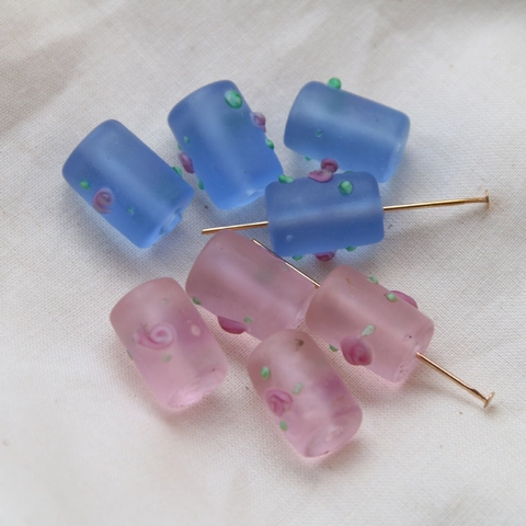 Frosted Lampwork Glass Beads Cylindrical DIY Handmade Jewelry Accessories For Earring Necklace Pink Blue Flower Dot Design