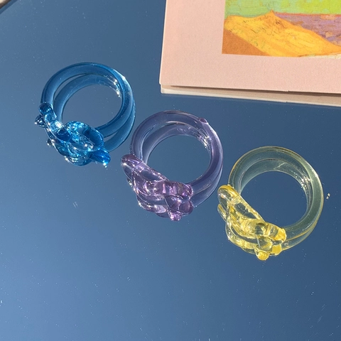 Moderne Minimalistische Hars Knoop Ring Koreaanse Stijl Transparante Effen Kleur Vingerring Voor Vrouwen Tieners Dagelijkse Mode Sieraden