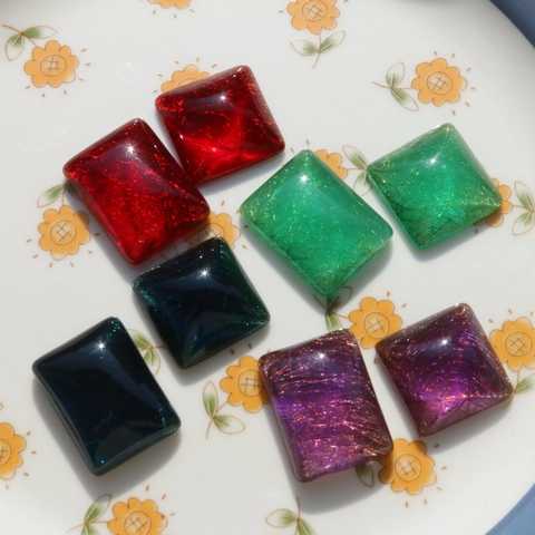 Translucent Gold Thread Resin Square Rectangle Cabochon Flatback Accessories For DIY Jewelry Making Earrings Phone Case Decoration