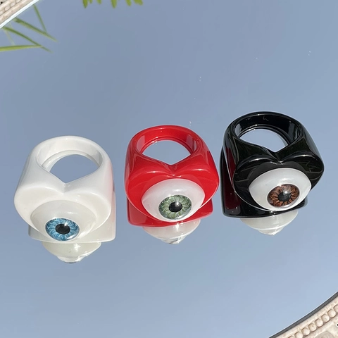Retro Y2K Heart Shaped Simulation Eyeball Resin Ring For Women Men Gothic Punk Chunky Resin Finger Ring Halloween Party Jewelry Gift