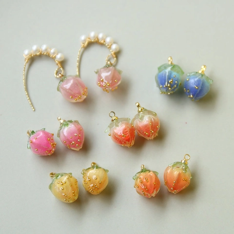 3D Harz Rosenknospe Charms Mit Stahlkugeln DIY Ohrring Herstellung Craft Blume Erdbeere Form Anhänger Für Handyhülle Zubehör
