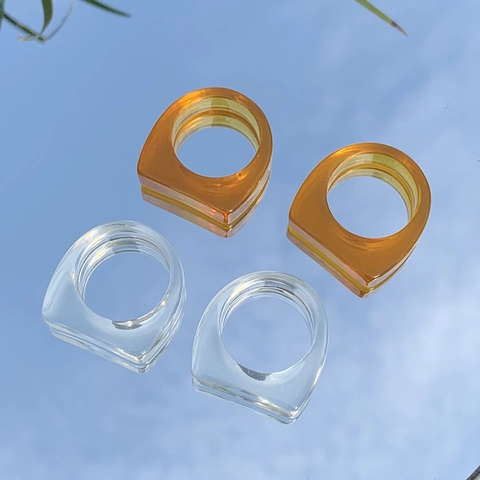 Japans Minimalistische Transparante Hars Geometrische Ring Voor Dames Gepolijst Effen Kleur Brede Ring Amber Helder DIY Sieraden