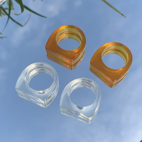 Japans Minimalistische Transparante Hars Geometrische Ring Voor Dames Gepolijst Effen Kleur Brede Ring Amber Helder DIY Sieraden