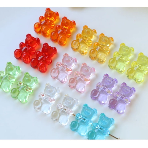 DIY Colorful Jelly Gummy Bear Acrylic Beads Translucent Bear Shaped Loose Beads For Jewelry Making Bracelets Necklaces Earring Material