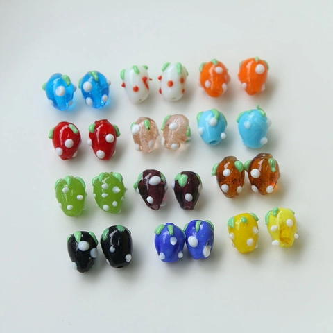 Handmade Lampwork Glass Strawberry Beads DIY Jewelry Making Colorful Fruit Loose Beads With White Dots For Hair Accessories