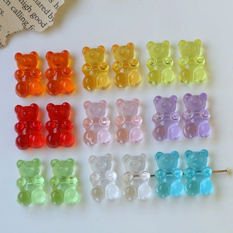 DIY Colorful Jelly Gummy Bear Acrylic Beads Translucent Bear Shaped Loose Beads For Jewelry Making Bracelets Necklaces Earring Material