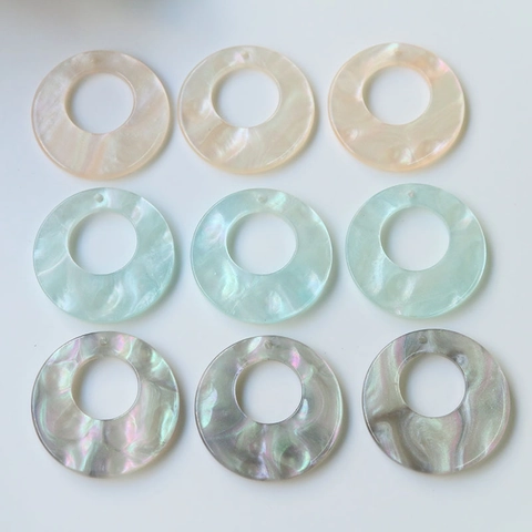 Iridescent Acetate Resin Hollow Round Circle Pendant For DIY Jewelry Making Earrings Necklace Handmade Marble Texture Charm