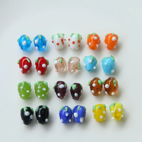Handmade Lampwork Glass Strawberry Beads DIY Jewelry Making Colorful Fruit Loose Beads With White Dots For Hair Accessories