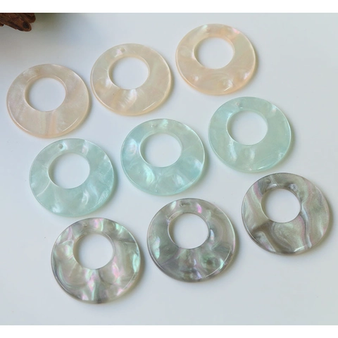 Iridescent Acetate Resin Hollow Round Circle Pendant For DIY Jewelry Making Earrings Necklace Handmade Marble Texture Charm
