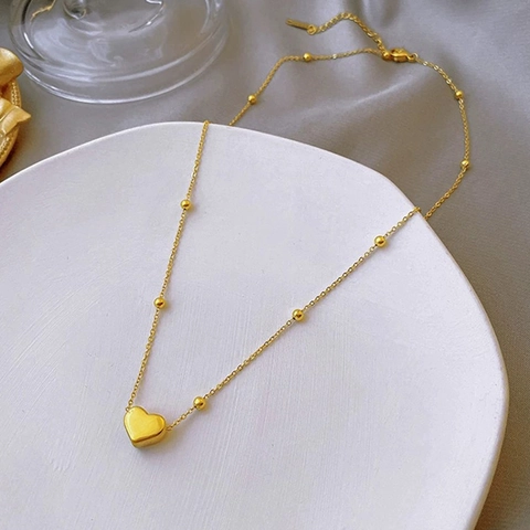 Collar con Colgante Corazón 3D de Acero Inoxidable para Mujer Cadena de Bolas Minimalista Oro Oro Rosa Plata