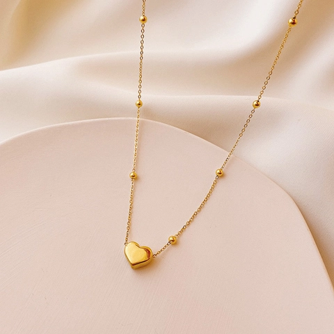 Collar con Colgante Corazón 3D de Acero Inoxidable para Mujer Cadena de Bolas Minimalista Oro Oro Rosa Plata