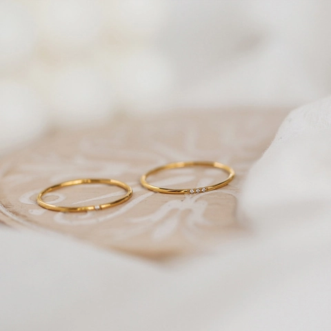 Anillo Minimalista de Acero Inoxidable con Strass para Mujer Banda Delgada Geométrica Chapado en Oro Plata Joyería de Moda Regalo