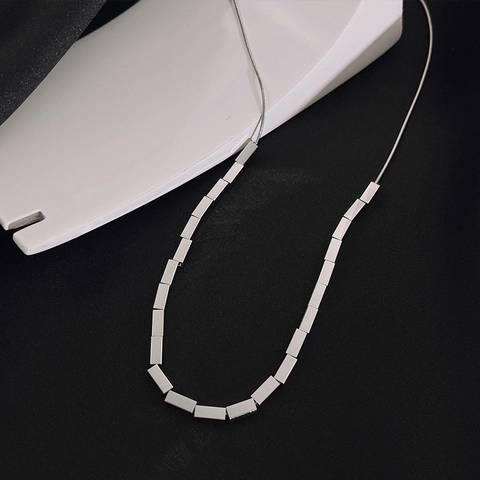 Collar Geométrico Minimalista de Acero Inoxidable Pulido Espejo para Mujer Oro Plata Bañado en Oro 18K Bloque Rectangular Cuenta Redonda Cadena de Serpiente Joyería