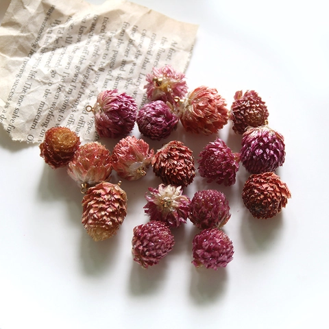 Handmade Natural Dried Flower Globe Amaranth Pendant With Alloy Loop For DIY Jewelry Earrings Necklace Accessories