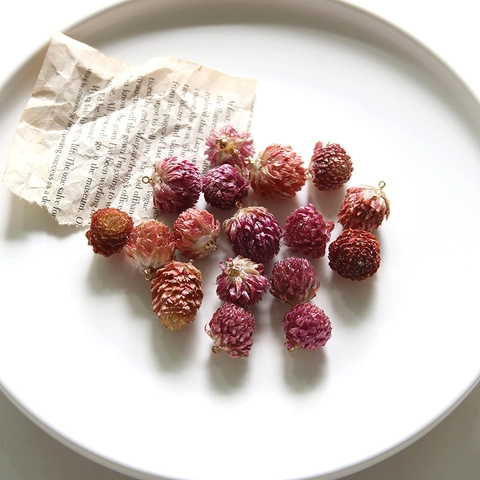 Handmade Natural Dried Flower Globe Amaranth Pendant With Alloy Loop For DIY Jewelry Earrings Necklace Accessories