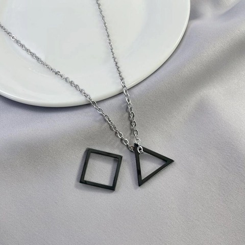 Collar con Colgante Geométrico de Acero Inoxidable Minimalista para Hombres Mujeres Hip Hop Cuadrado Triángulo Cadena Larga Joyería