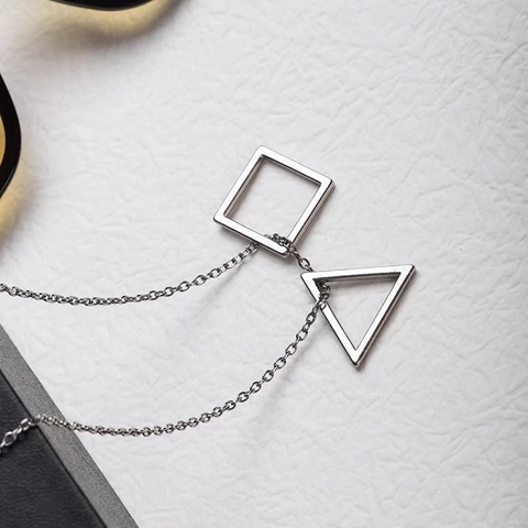 Collar con Colgante Geométrico de Acero Inoxidable Minimalista para Hombres Mujeres Hip Hop Cuadrado Triángulo Cadena Larga Joyería