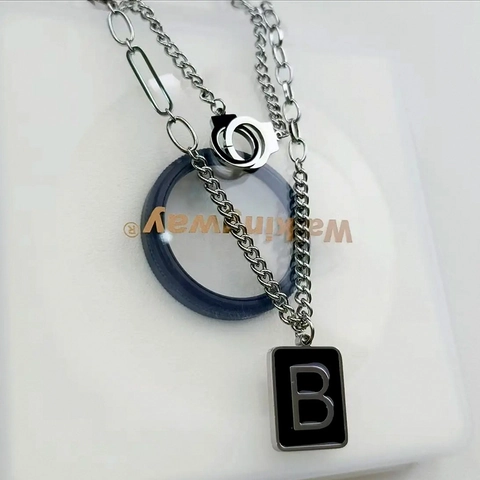 Titanium Steel Double Layer Necklace With B Letter Square Pendant And Handcuff Charm Punk Street Style Jewelry For Women