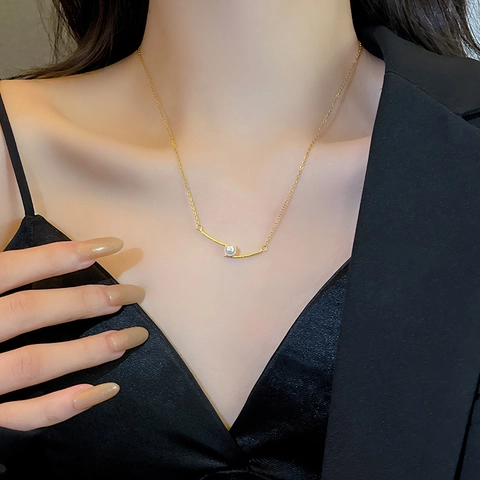 Collar con Colgante de Madreperla de Acero Inoxidable Minimalista Gargantilla Geométrica Chapado en Oro para Mujer Joyería Diaria