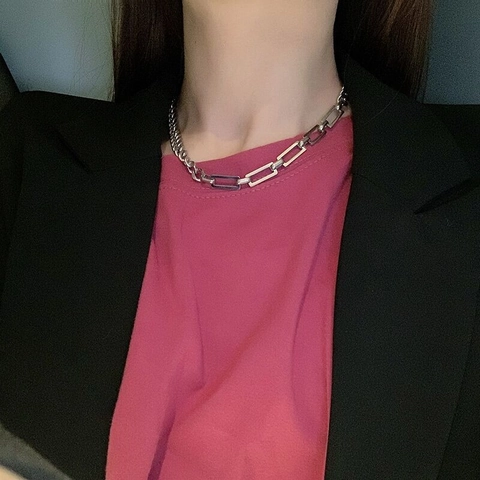 Collar De Cadena Empalmada De Acero De Titanio Minimalista Eslabón Cubano Y Diseño Geométrico De Clip Joyería Hip Hop