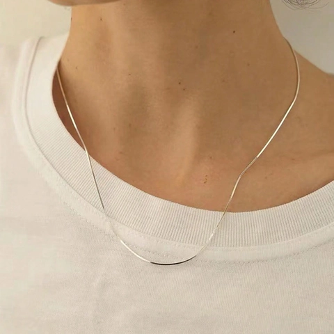 Collier Chaîne Serpent en Acier Inoxydable Minimaliste pour Femme Plaqué Or Argent Chaîne Lisse Simple Ras du Cou Bijoux