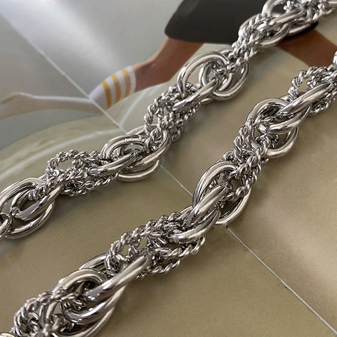 Women Hip Hop Silver Thick Braided Geometric Chain Necklace Chunky Twisted Link Choker Statement Titanium Steel Jewelry