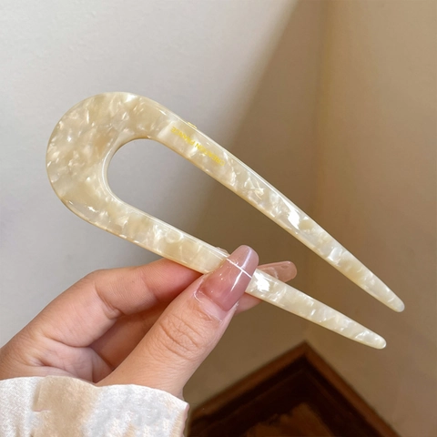 Franse Stijl Acetaat U-Vormige Haarstok Marmer Schildpad Patroon Haarkvork Elegante Haarpeld Voor Vrouwen Updo Styling Tool