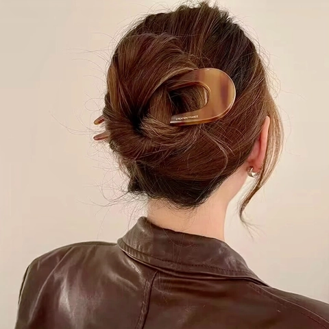 Franse Stijl Acetaat U-Vormige Haarstok Marmer Schildpad Patroon Haarkvork Elegante Haarpeld Voor Vrouwen Updo Styling Tool