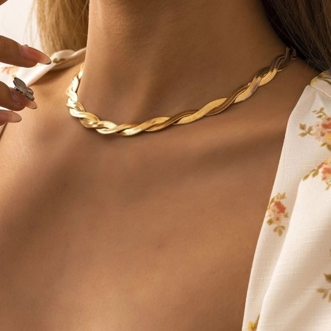 Collana in Acciaio al Titanio a Doppio Strato Intrecciata a Lisca di Pesce per Donna Oro Argento Catena a Serpente Gioielli