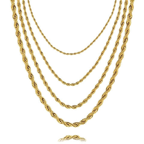 Fashion Stainless Steel Rope Chain Necklace Vacuum Plated Real Gold Silver Black Hip Hop Twist Chain Necklace For Men Women Jewelry