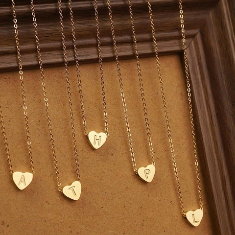 Collar de Corazón de Acero Inoxidable con Inicial Oro Plata 26 Letras Colgante Joyería Minimalista para Mujer Regalo Diario