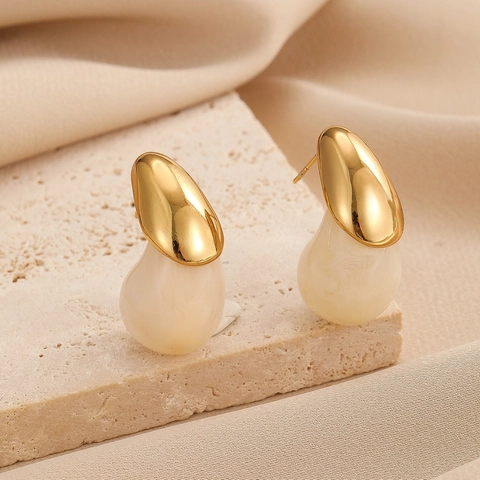 Pendientes de Gota de Agua de Acero Inoxidable Vintage Colgante de Resina Colorida para Mujer Joyería Minimalista Dulce
