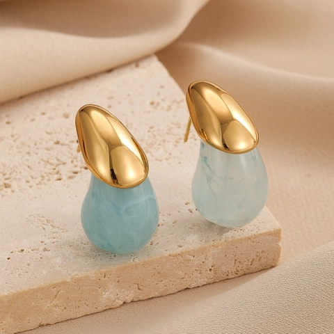 Pendientes de Gota de Agua de Acero Inoxidable Vintage Colgante de Resina Colorida para Mujer Joyería Minimalista Dulce