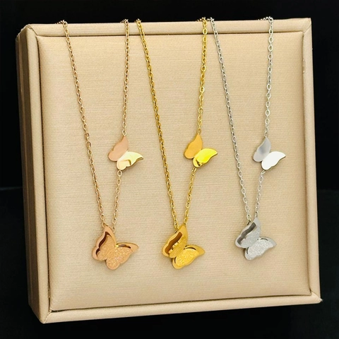Butterfly Pendant Necklace Titanium Steel Layered Matte Elegant Fashion Jewelry For Women Elegant Ins Style