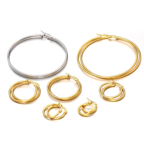316 Stainless Steel Minimalist Round Hoop Earrings For Women Gold Silver Plated Fashion Circle Earrings Jewelry Gift