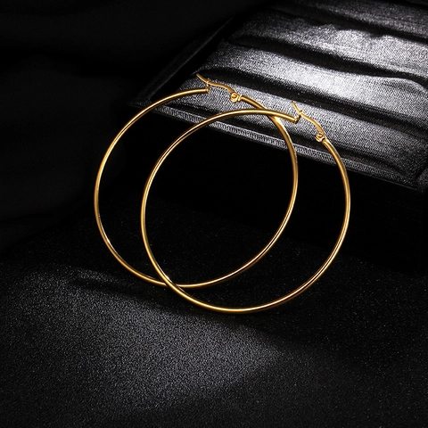Pendientes de Aro de Acero de Titanio Minimalistas para Mujer Moda Personalizados Círculo Grande Geométricos Chapados en Oro Plata