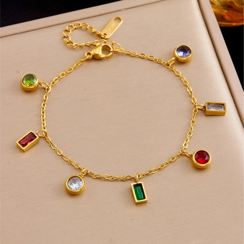 Luxus Edelstahl Mehrfarbig Strass Anhänger Armband Für Damen Geometrische Bunte Kristall Anhänger Armband Schmuck Geschenk