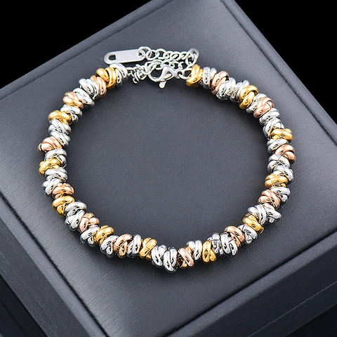 Pulsera de Cadena Retorcida de Acero Inoxidable Tricolor para Mujer Diseño de Nudo Metálico Ajustable Joyería Oro Plata Oro Rosa