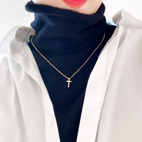 Minimalistische Halskette Aus Vergoldetem Edelstahl Mit Kreuzanhänger Für Damen Mode Geometrische Schlüsselbeinkette Schmuck Geschenk