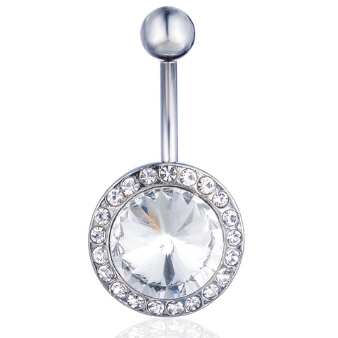 Stainless Steel Alloy Round Rhinestone Belly Ring For Women Halo Faceted Stone Navel Piercing Jewelry Curved Barbell